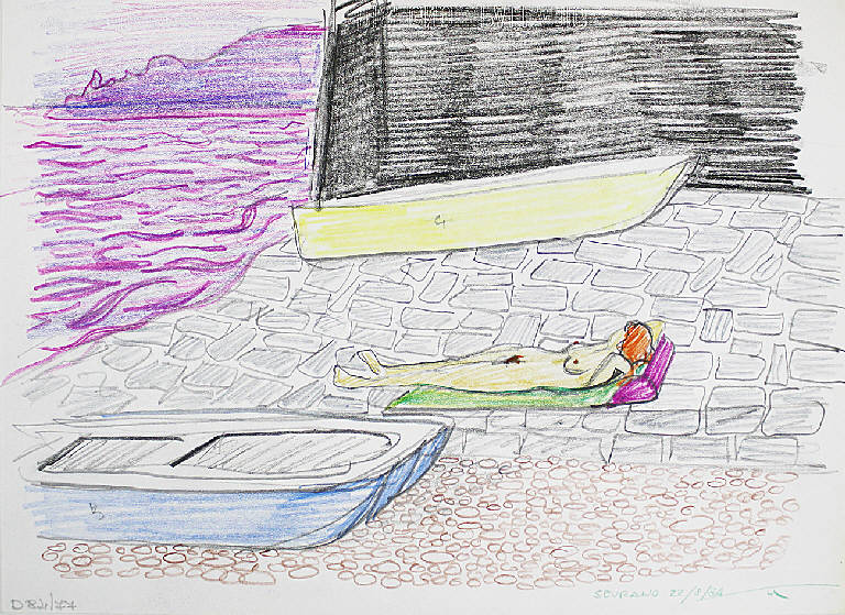 Donna al sole, Figura femminile nuda (disegno) di Parisi, Domenico detto Ico Parisi (seconda metà sec. XX)