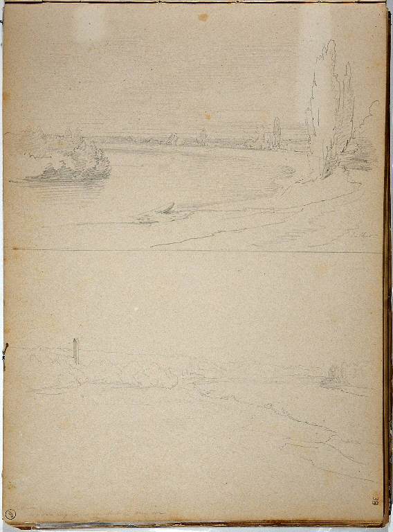 PAESAGGIO FLUVIALE (disegno) di Bossoli Carlo (prima metà sec. XIX)