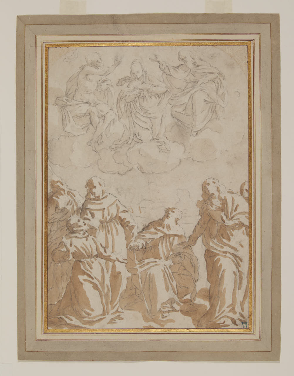Incoronazione della Vergine e santi, Incoronazione della Vergine e santi (disegno) di Bassetti, Marcantonio; Bassetti, Marcantonio (copia; copia da) (prima metà sec. XVII)