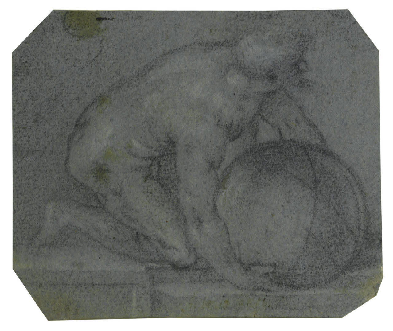 Uomo inginocchiato accanto ad un globo (disegno) - Ambito lombardo (seconda metà sec. XVI)
