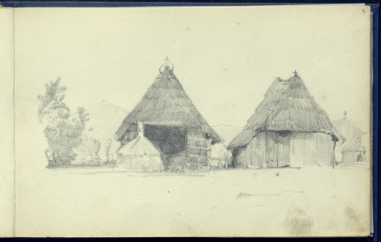 Paesaggio montuoso con capanne (disegno) di Bianchi, Mosè; Bianchi, Mosè (seconda metà sec. XIX)