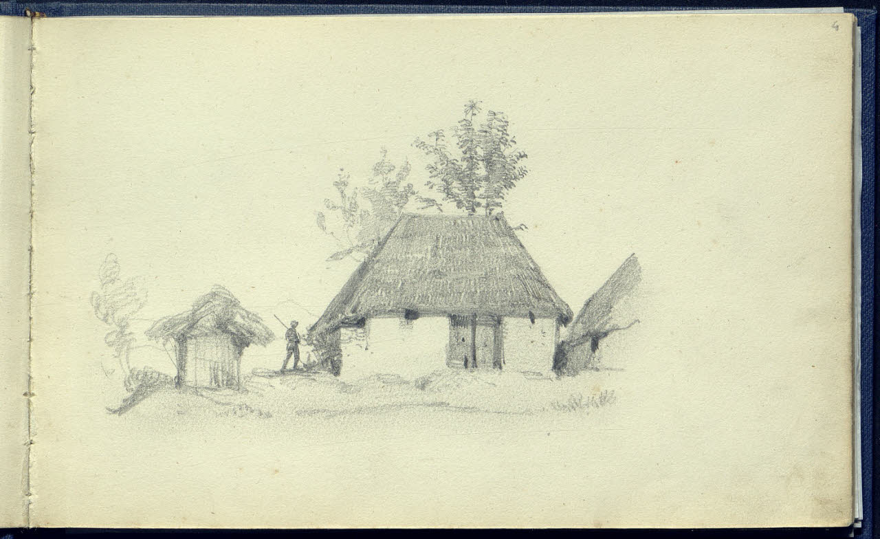 Paesaggio alberato con casolari e una figuretta maschile (disegno) di Bianchi, Mosè; Bianchi, Mosè (seconda metà sec. XIX)