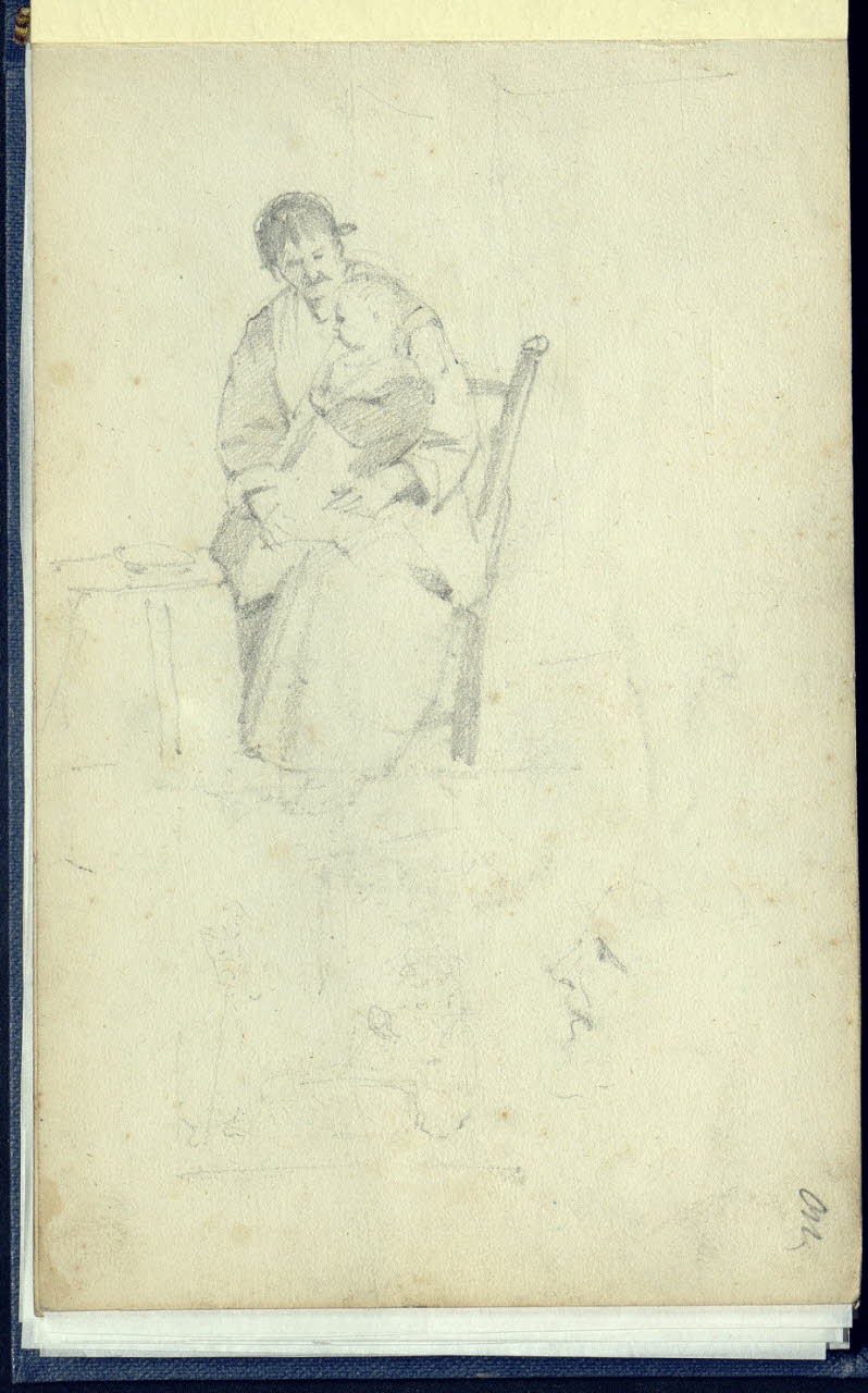 Donna brianzola seduta con un bimbo in grembo e schizzi poco leggibili (disegno) di Bianchi, Mosè; Bianchi, Mosè (seconda metà sec. XIX)