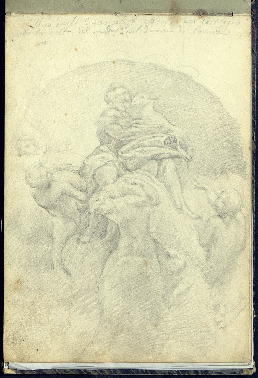 Rilievo dall'affresco del Correggio nella cupola sopra l'altare maggiore del Duomo di Parma con san Giovanni Battista (disegno) di Bianchi, Mosè; Bianchi, Mosè (seconda metà sec. XIX)