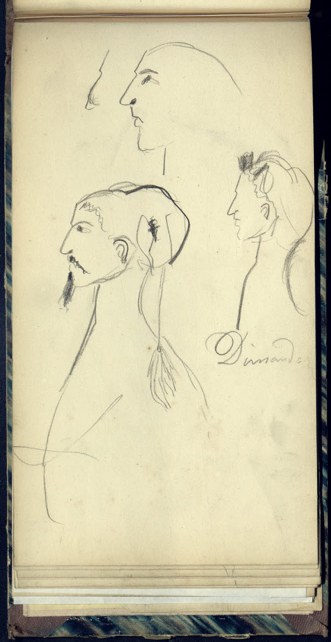 Tre schizzi di profili caricaturali (disegno) di Bianchi, Mosè; Bianchi, Mosè (seconda metà sec. XIX)