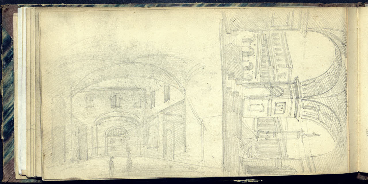 Due scenografie architettoniche (disegno) di Bianchi, Mosè; Bianchi, Mosè (seconda metà sec. XIX)
