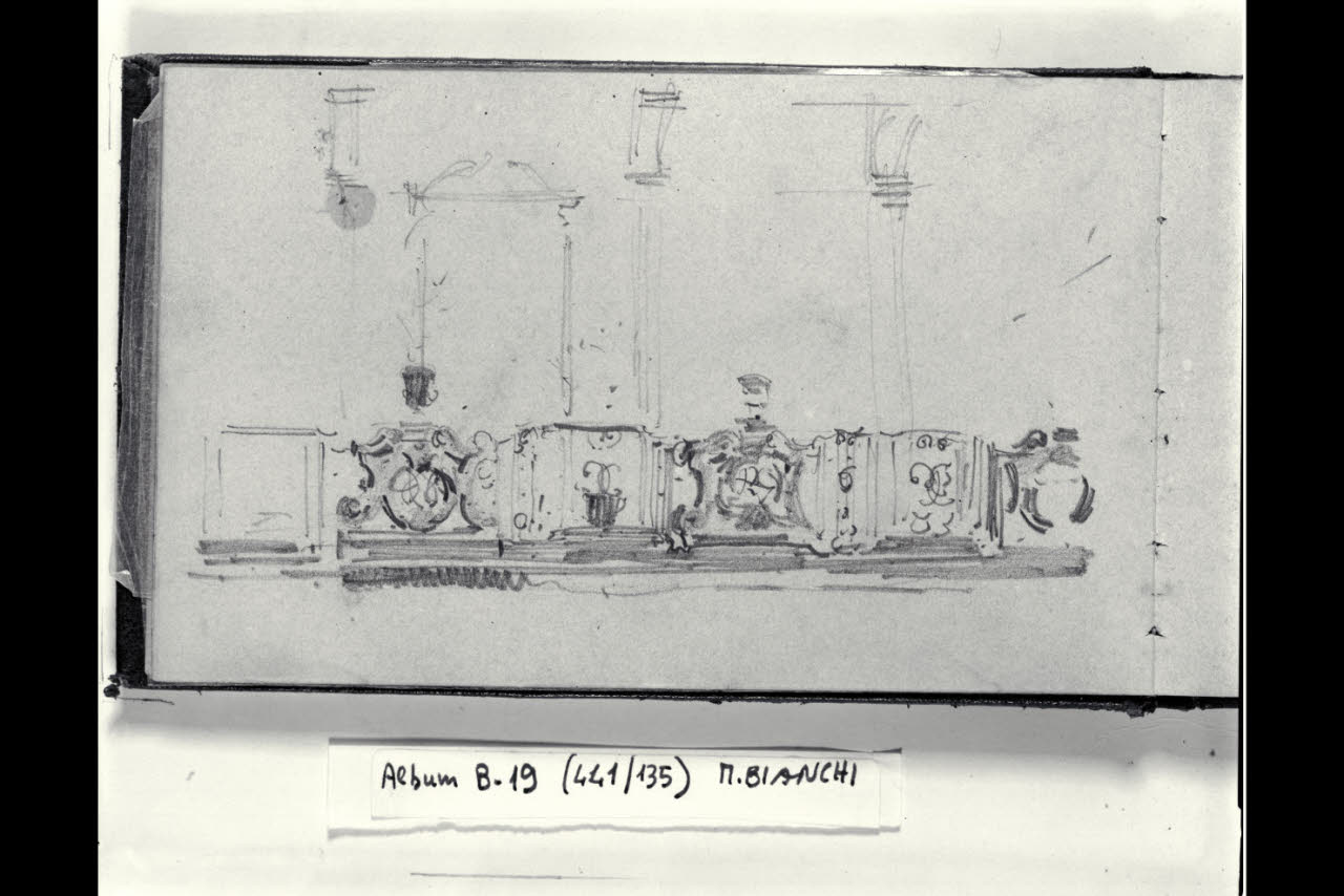 Balcone ornato di un palazzo (disegno) di Bianchi, Mosè; Bianchi, Mosè (seconda metà sec. XIX)