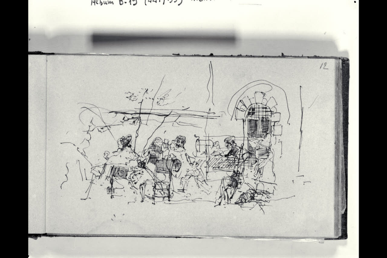 Figurette all'aperto sotto un pergolato (disegno) di Bianchi, Mosè; Bianchi, Mosè (seconda metà sec. XIX)