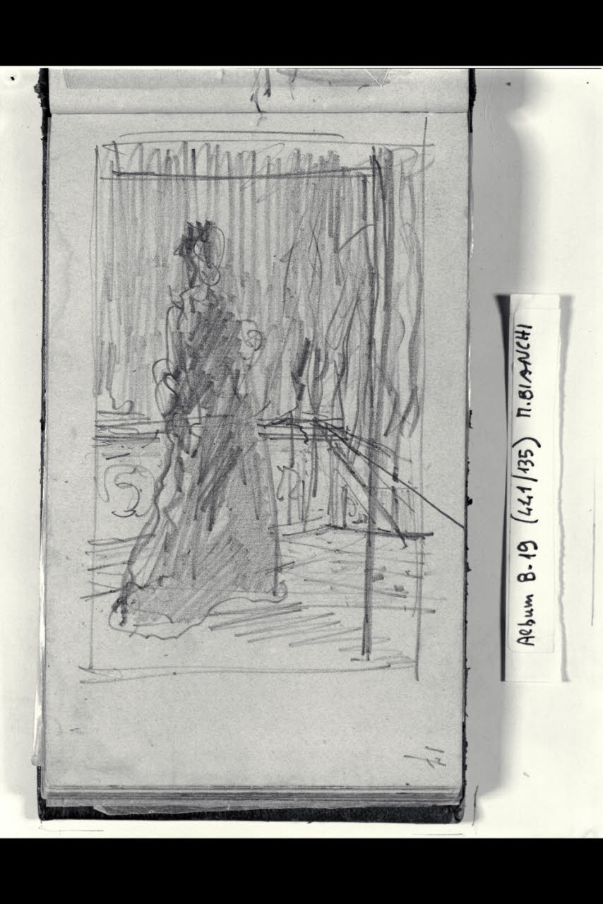 Abbozzo di una figuretta femminile in un interno (disegno) di Bianchi, Mosè; Bianchi, Mosè (seconda metà sec. XIX)
