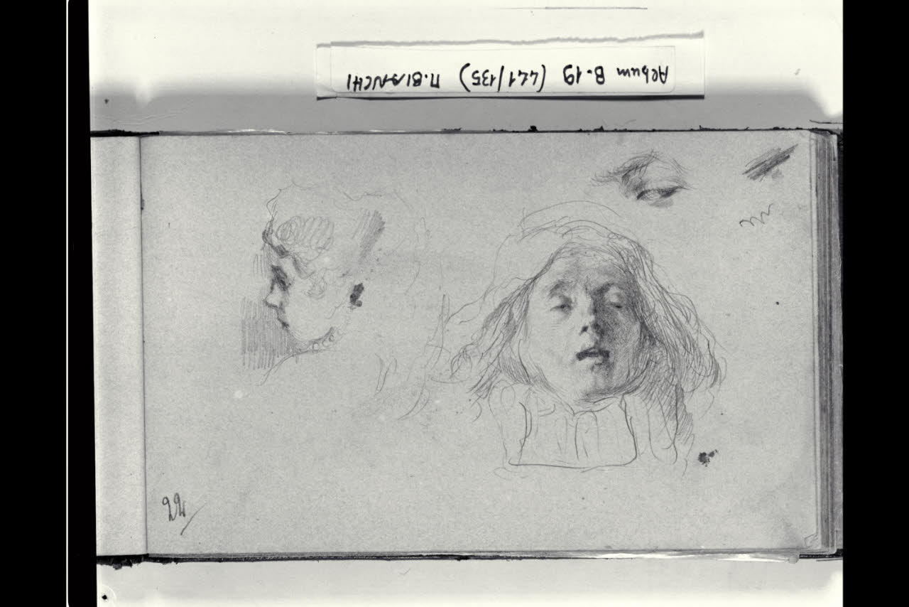 Profilo di una testa femminile, volto di donna sofferente e studio di un occhio (disegno) di Bianchi, Mosè; Bianchi, Mosè (seconda metà sec. XIX)