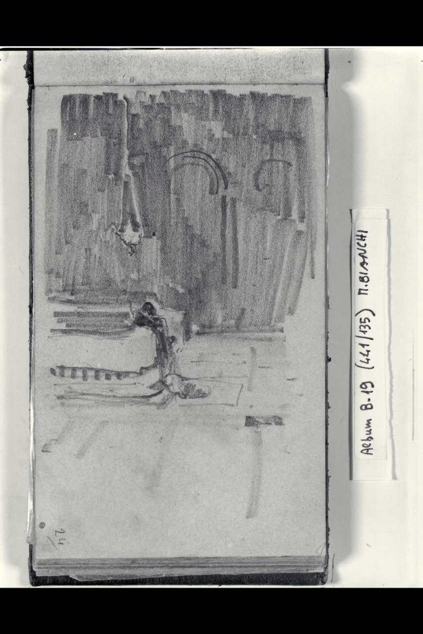 Abbozzo con donna inginocchiata davanti a un altare (disegno) di Bianchi, Mosè; Bianchi, Mosè (seconda metà sec. XIX)