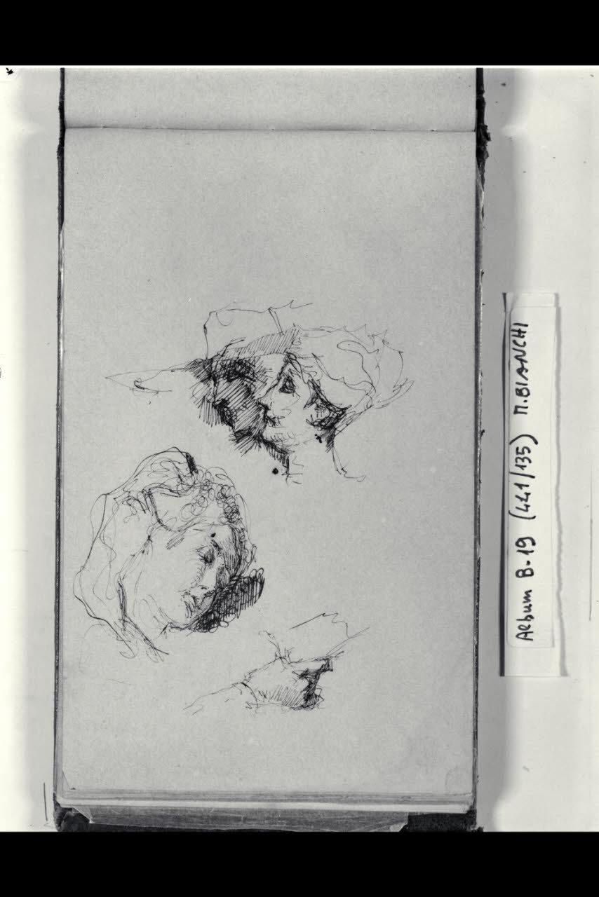 Tre profili di teste (disegno) di Bianchi, Mosè; Bianchi, Mosè (seconda metà sec. XIX)