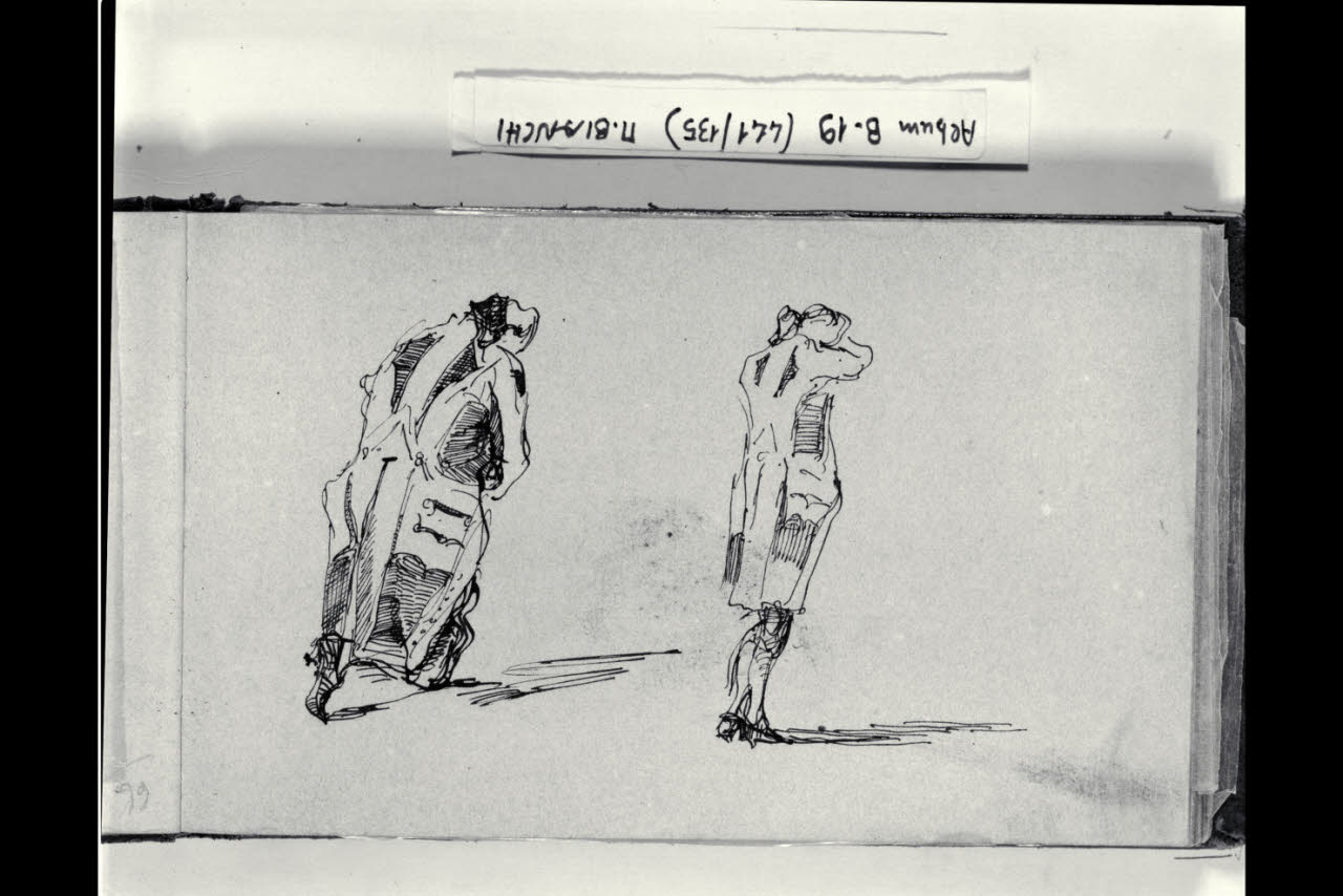 Due figurette maschili in costume settecentesco (disegno) di Bianchi, Mosè; Bianchi, Mosè (seconda metà sec. XIX)