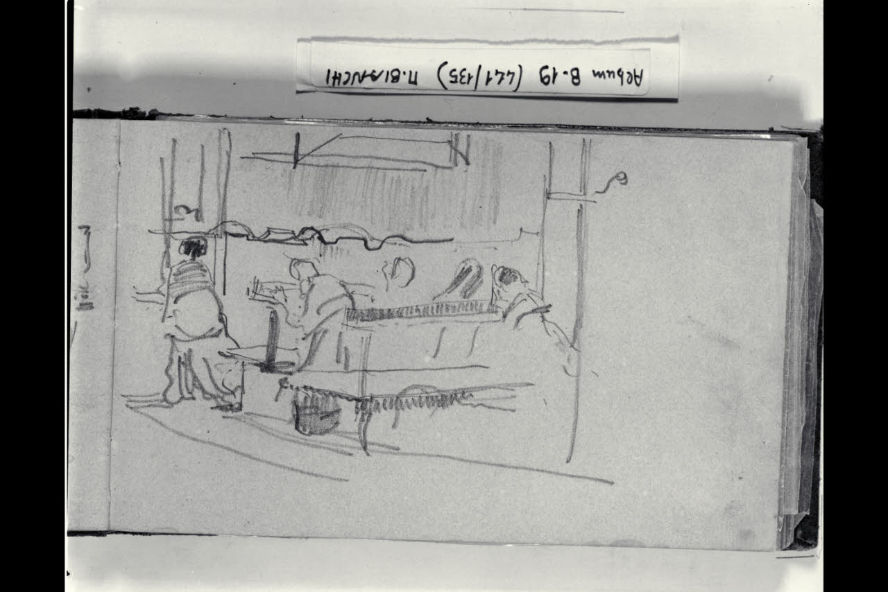 Abbozzo di figurette inginocchiate davanti ad una cappella (disegno) di Bianchi, Mosè; Bianchi, Mosè (seconda metà sec. XIX)