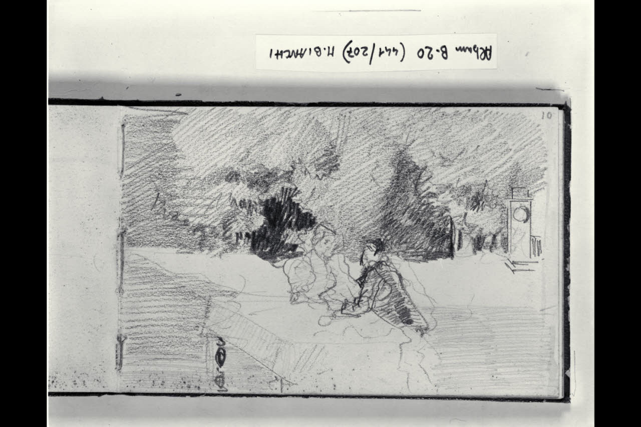 Due figure sedute in conversazione all'aperto (disegno) di Bianchi, Mosè; Bianchi, Mosè (seconda metà sec. XIX)