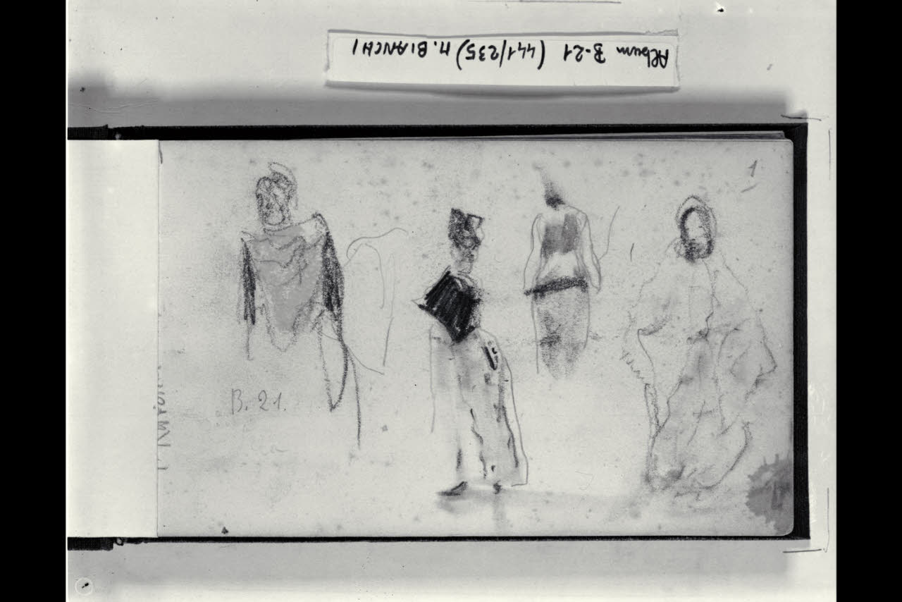 Quattro schizzi di figurette (disegno) di Bianchi, Mosè; Bianchi, Mosè (seconda metà sec. XIX)