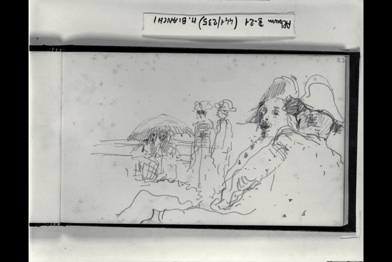 Due carabinieri e quattro figurette all'aperto (disegno) di Bianchi, Mosè; Bianchi, Mosè (seconda metà sec. XIX)