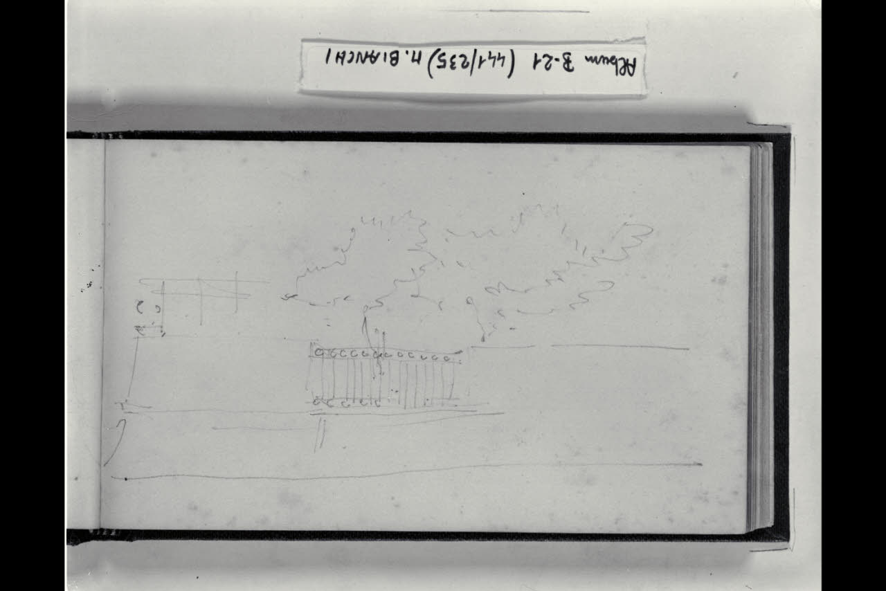 Muro di cinta con cancello e alberi (disegno) di Bianchi, Mosè; Bianchi, Mosè (seconda metà sec. XIX)