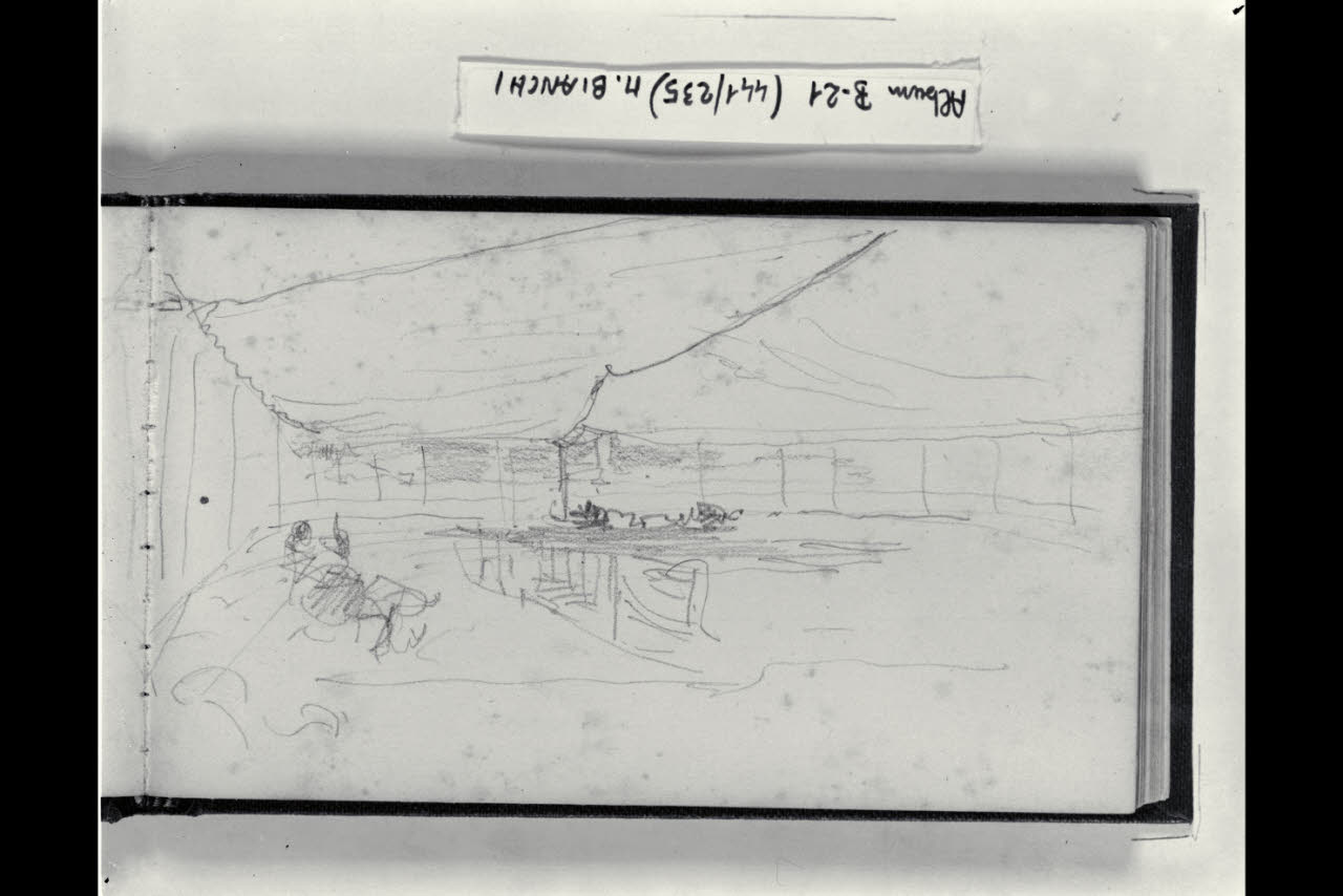 Schizzo di paesaggio con macchiette sedute (disegno) di Bianchi, Mosè; Bianchi, Mosè (seconda metà sec. XIX)