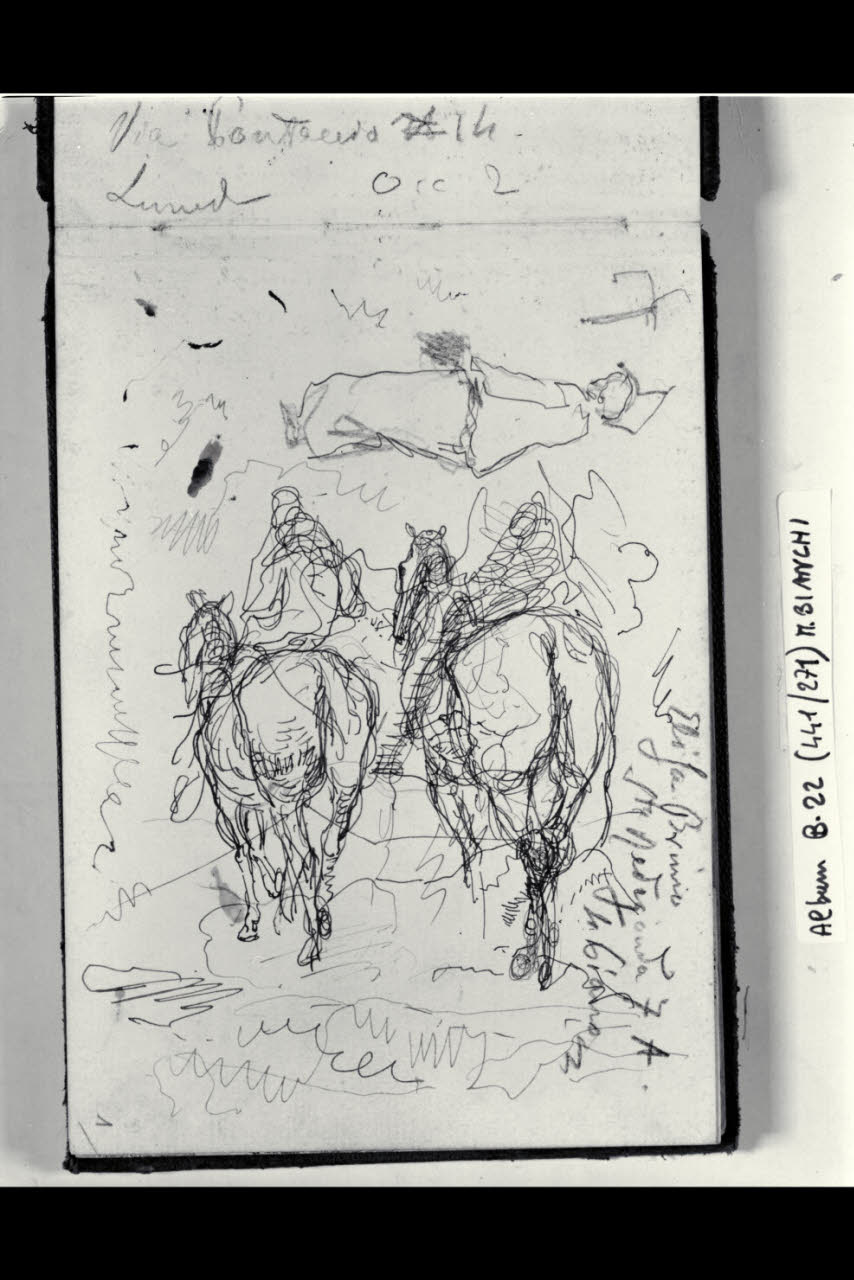 Schizzi di cavalli e di figurette femminili (disegno) di Bianchi, Mosè; Bianchi, Mosè (seconda metà sec. XIX)