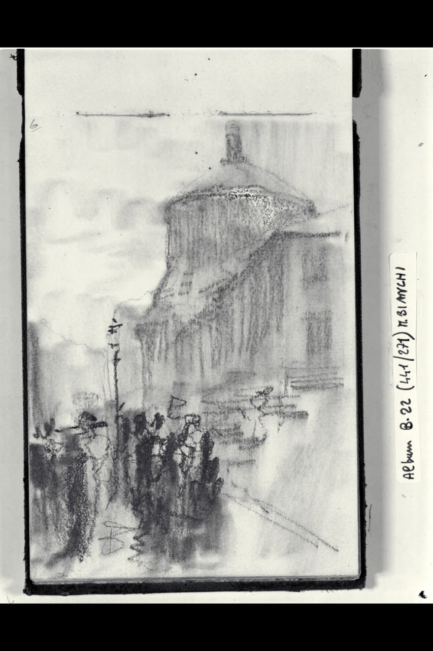 Strada urbana con macchiette (disegno) di Bianchi, Mosè; Bianchi, Mosè (seconda metà sec. XIX)