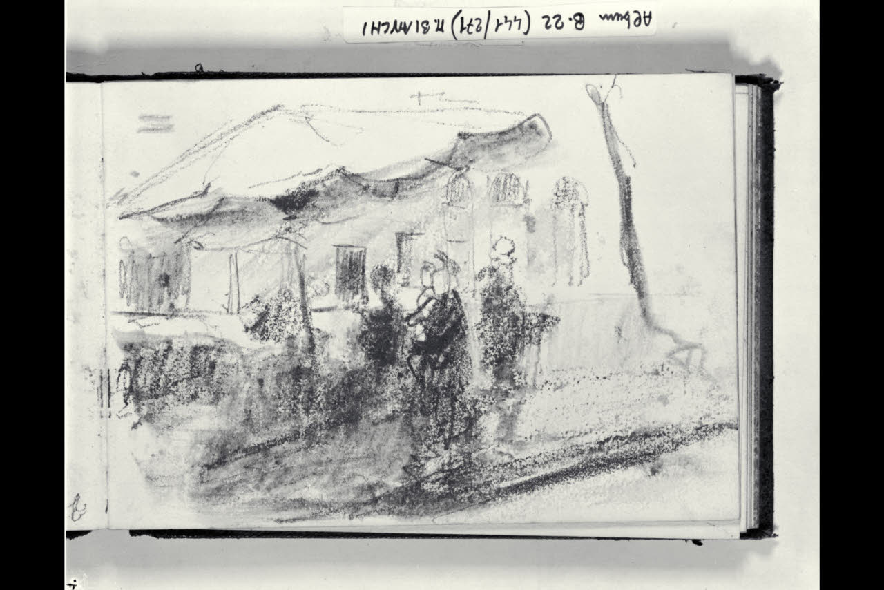 Figurette sotto un ombrellone (disegno) di Bianchi, Mosè; Bianchi, Mosè (seconda metà sec. XIX)