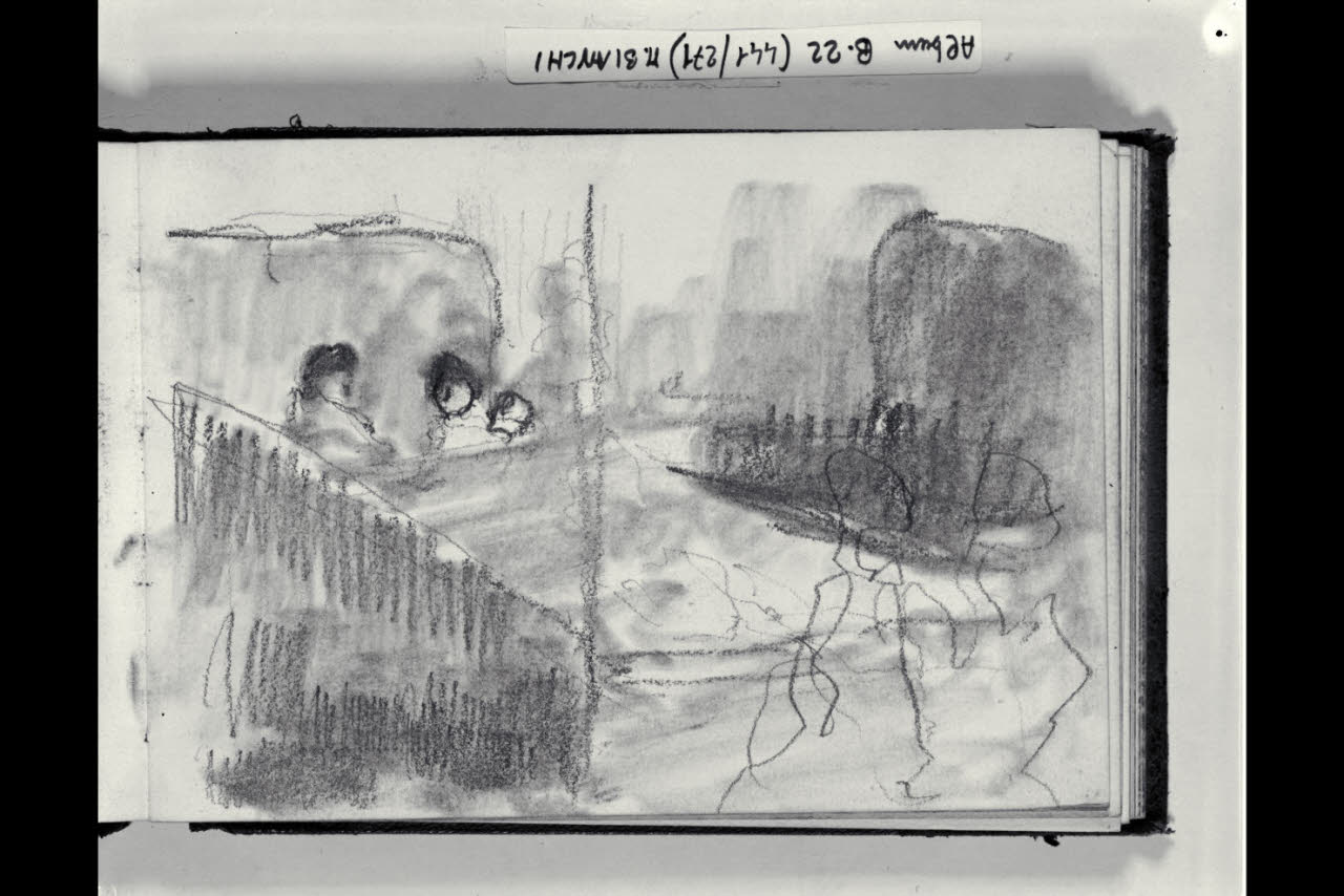 Ponte che collega a una piazza urbana (disegno) di Bianchi, Mosè; Bianchi, Mosè (seconda metà sec. XIX)