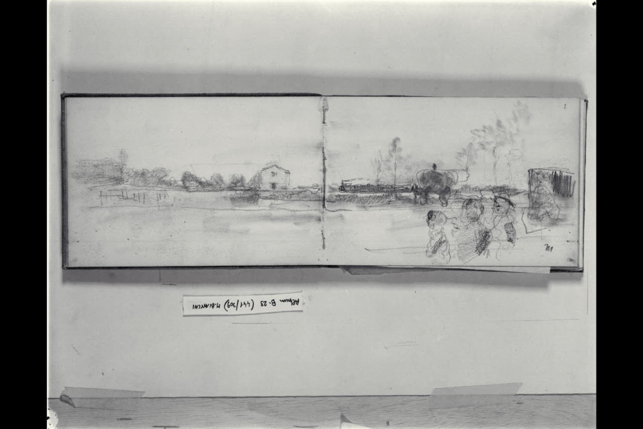 Paesaggio con abbozzo di un gruppo di figurette (disegno) di Bianchi, Mosè; Bianchi, Mosè (seconda metà sec. XIX)