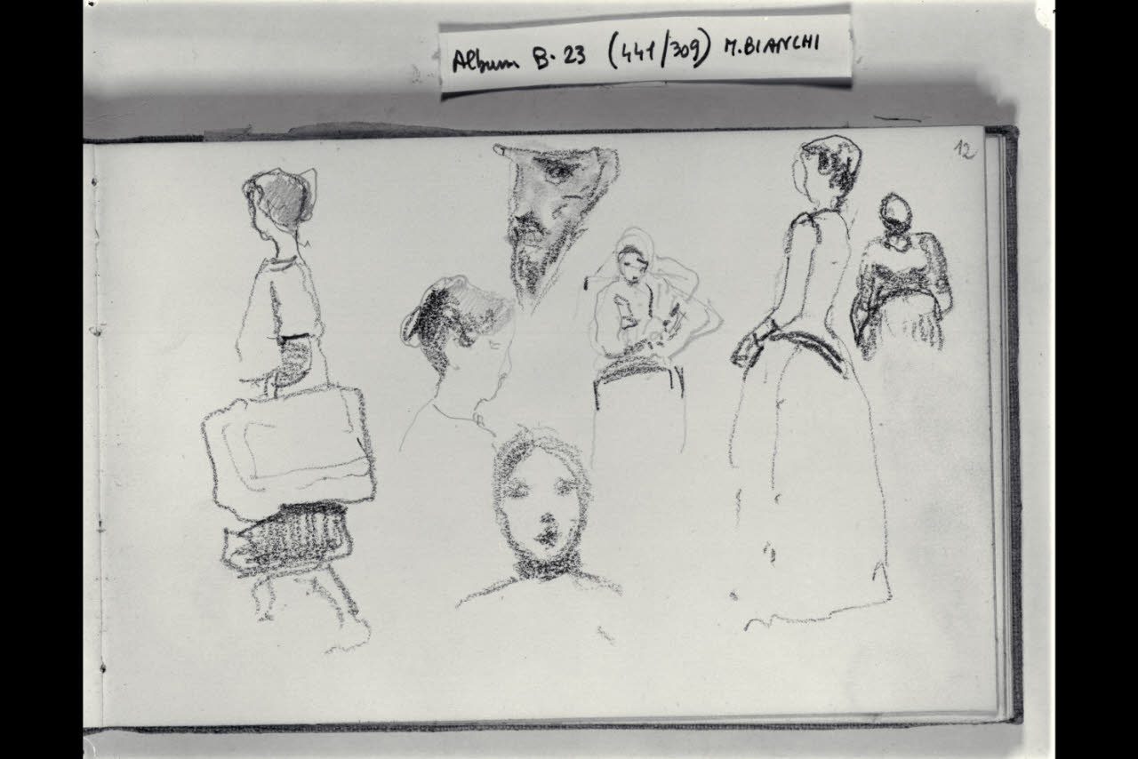 Teste e figurette femminili (disegno) di Bianchi, Mosè; Bianchi, Mosè (seconda metà sec. XIX)