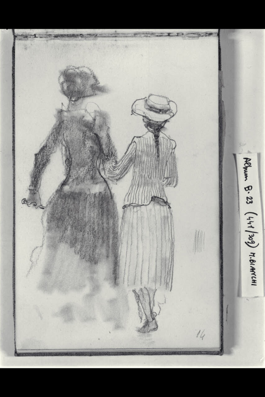 Signora e fanciulla a braccetto viste di tergo (disegno) di Bianchi, Mosè; Bianchi, Mosè (seconda metà sec. XIX)