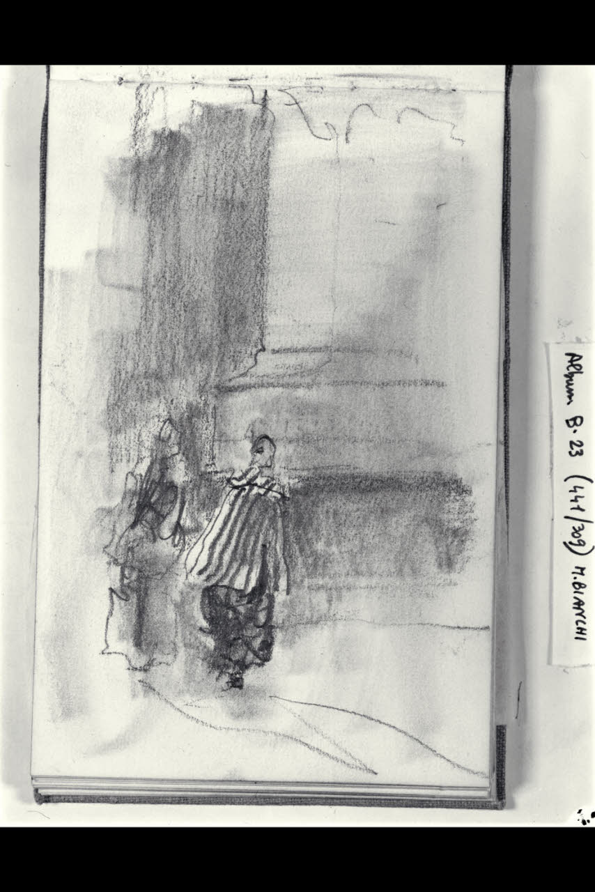 Strada urbana con due figurette femminili (disegno) di Bianchi, Mosè; Bianchi, Mosè (seconda metà sec. XIX)