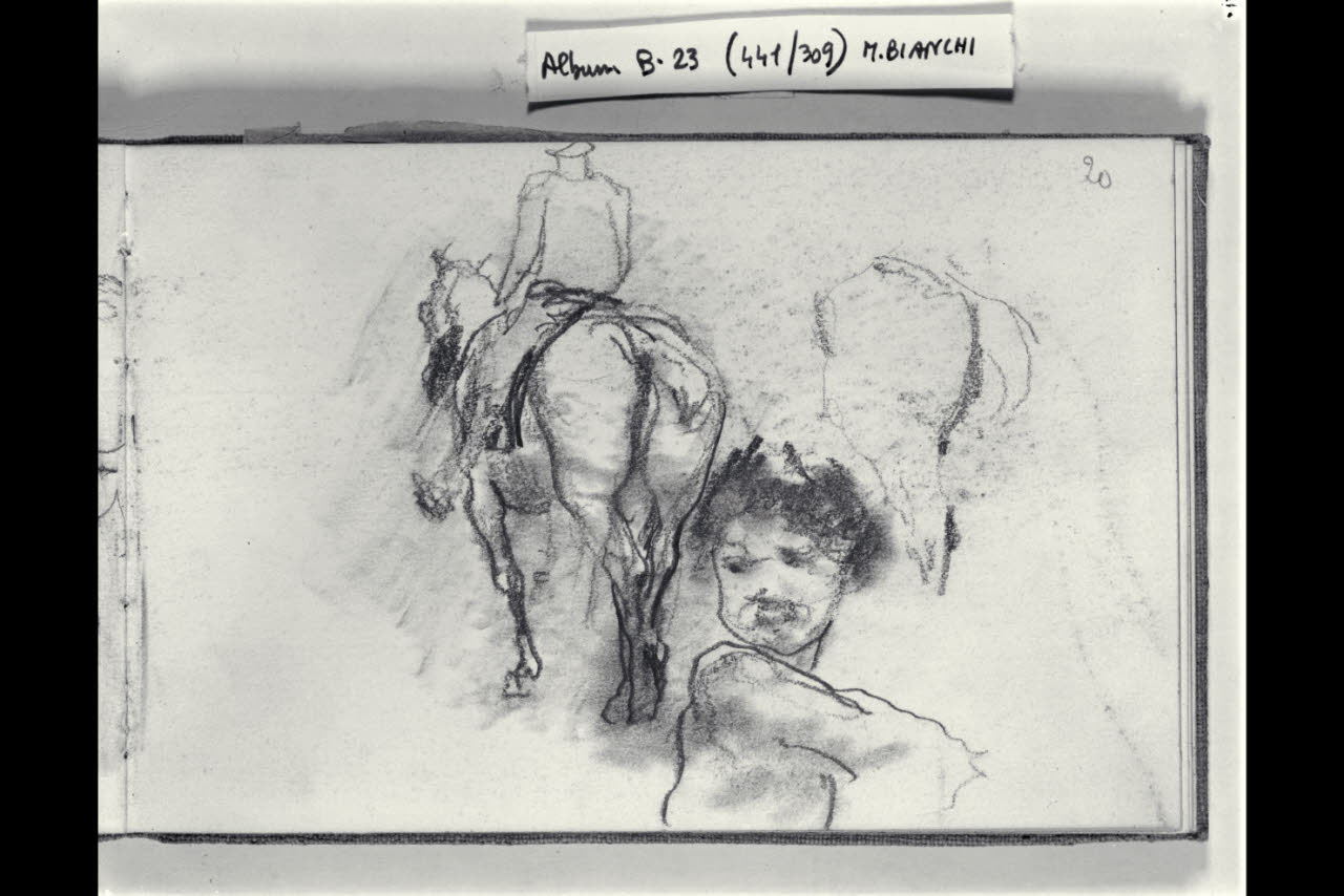 Uomo a cavallo e mezza figura di ragazzo (disegno) di Bianchi, Mosè; Bianchi, Mosè (seconda metà sec. XIX)