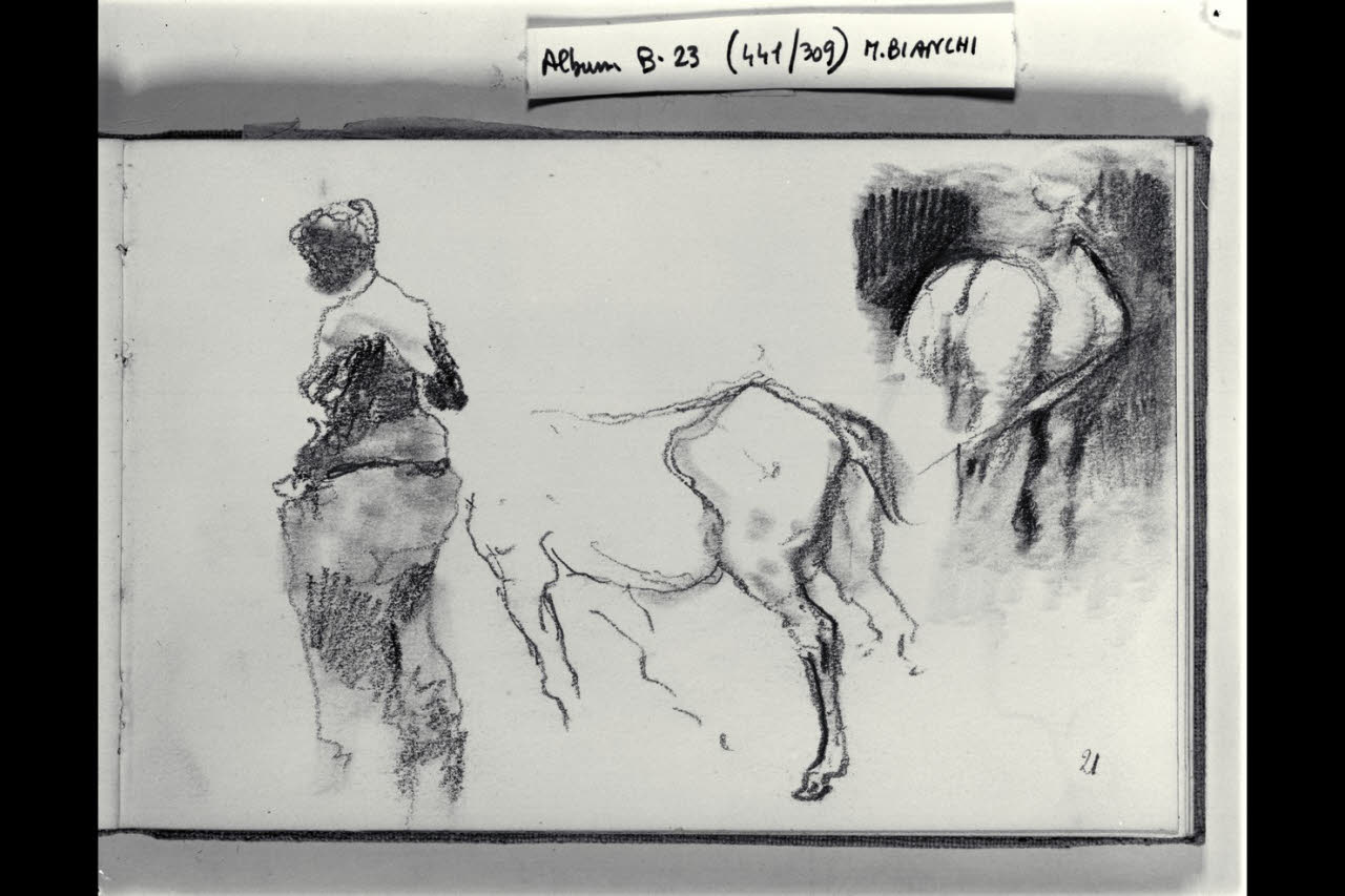 Figuretta femminile e due cavalli (disegno) di Bianchi, Mosè; Bianchi, Mosè (seconda metà sec. XIX)