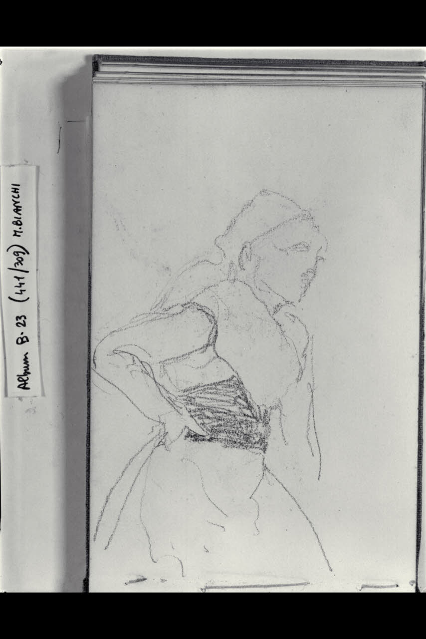 Schizzo di una giovane donna a tre quarti di figura (disegno) di Bianchi, Mosè; Bianchi, Mosè (seconda metà sec. XIX)
