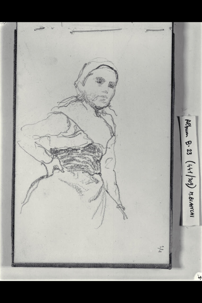 Giovane donna a tre quarti di figura (disegno) di Bianchi, Mosè; Bianchi, Mosè (seconda metà sec. XIX)