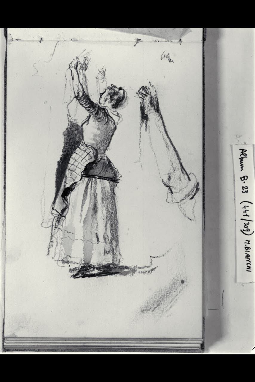 Giovane lavandaia che stende la biancheria e particolare del braccio sinistro (disegno) di Bianchi, Mosè; Bianchi, Mosè (seconda metà sec. XIX)