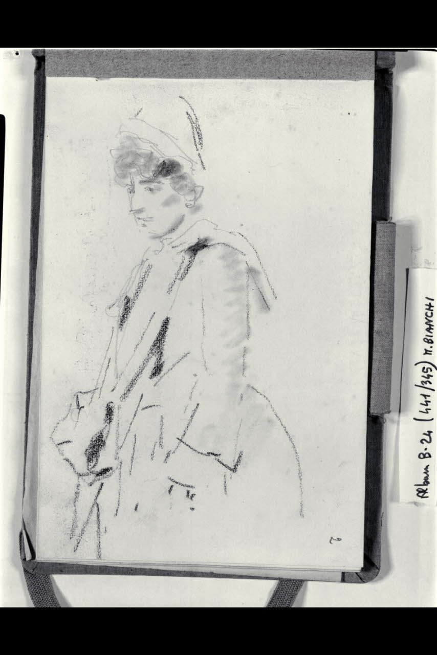 Giovane donna abbozzata a tre quarti di figura (disegno) di Bianchi, Mosè; Bianchi, Mosè (seconda metà sec. XIX)