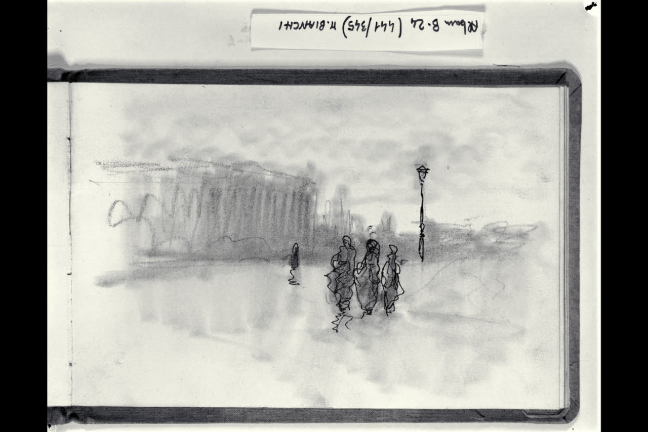 Piazzale con figurette femminili (disegno) di Bianchi, Mosè; Bianchi, Mosè (seconda metà sec. XIX)