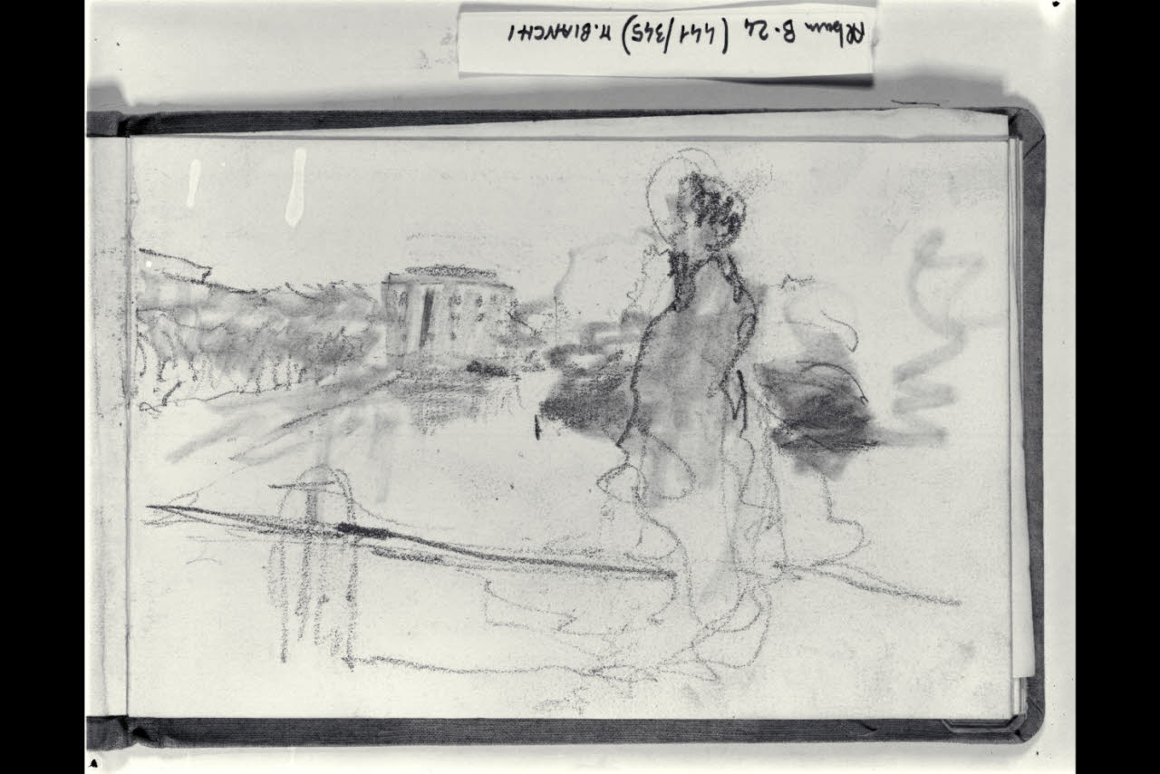 Paesaggio con figuretta femminile (disegno) di Bianchi, Mosè; Bianchi, Mosè (seconda metà sec. XIX)