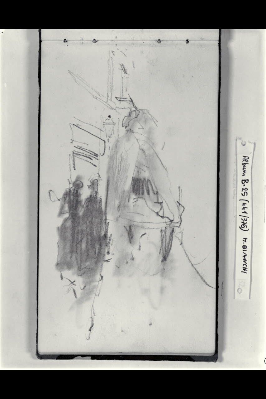 Abbozzo di una strada urbana con macchiette (disegno) di Bianchi, Mosè; Bianchi, Mosè (seconda metà sec. XIX)