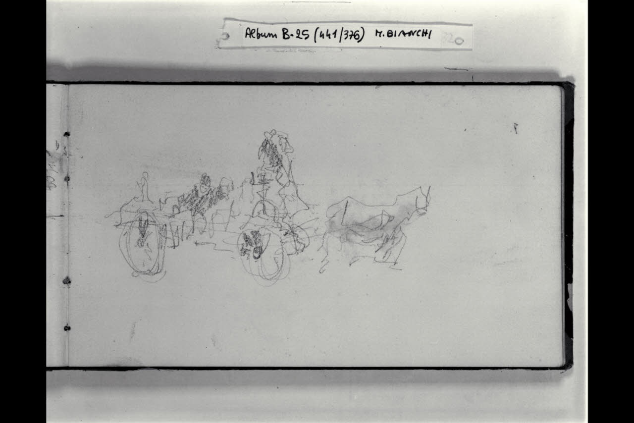 Abbozzo di un carro trainato da cavalli (disegno) di Bianchi, Mosè; Bianchi, Mosè (seconda metà sec. XIX)