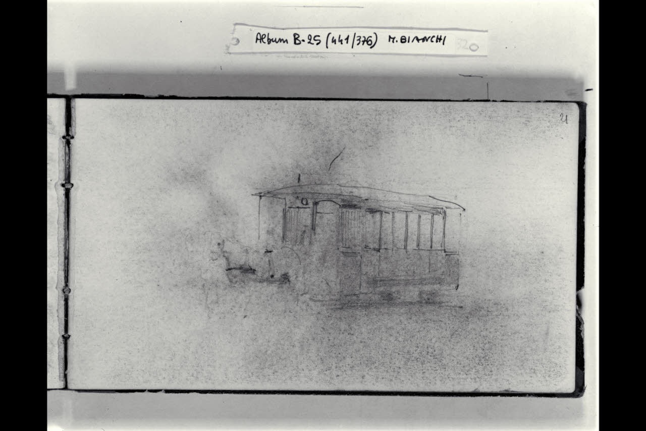 Tranvai a cavalli (disegno) di Bianchi, Mosè; Bianchi, Mosè (seconda metà sec. XIX)