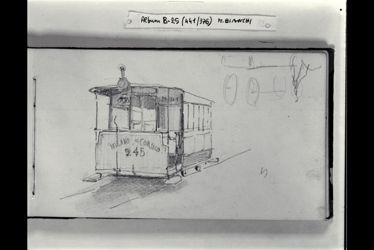 Vettura tranviaria della linea Milano-Corsico (disegno) di Bianchi, Mosè; Bianchi, Mosè (seconda metà sec. XIX)