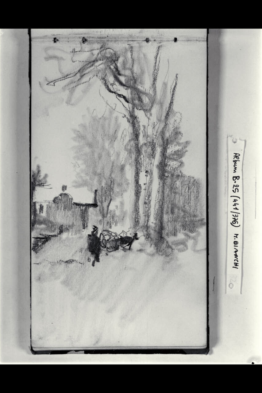 Strada alberata con macchiette (disegno) di Bianchi, Mosè; Bianchi, Mosè (seconda metà sec. XIX)