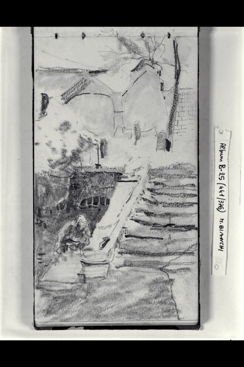 Lavandaia al lavoro presso una roggia (disegno) di Bianchi, Mosè; Bianchi, Mosè (seconda metà sec. XIX)