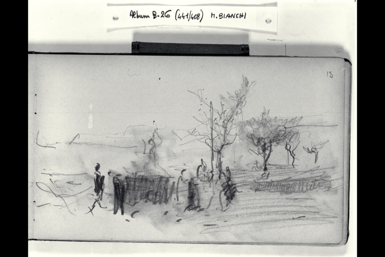 Paesaggio con macchiette (disegno) di Bianchi, Mosè; Bianchi, Mosè (seconda metà sec. XIX)