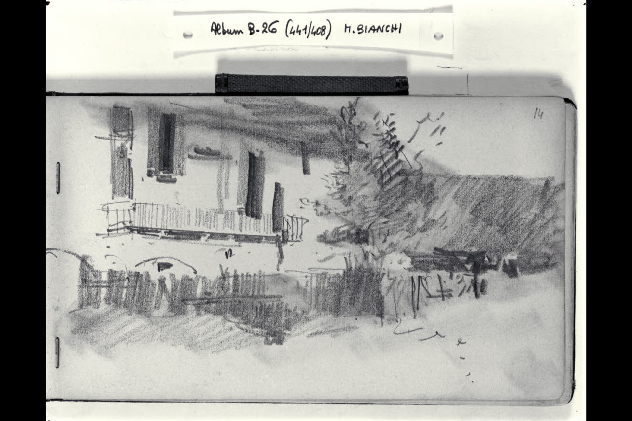 Casolare con alberi (disegno) di Bianchi, Mosè; Bianchi, Mosè (seconda metà sec. XIX)