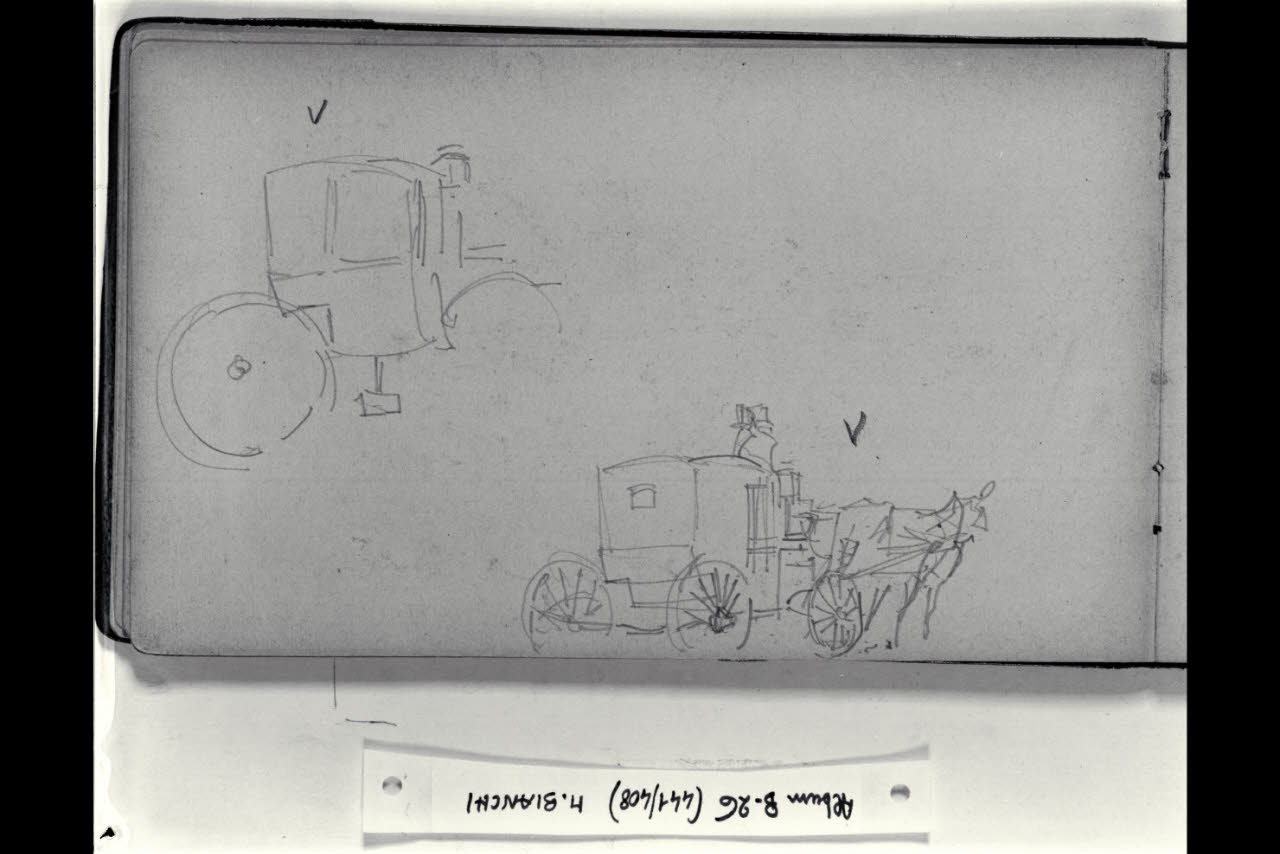 Due vetture pubbliche chiuse (disegno) di Bianchi, Mosè; Bianchi, Mosè (seconda metà sec. XIX)