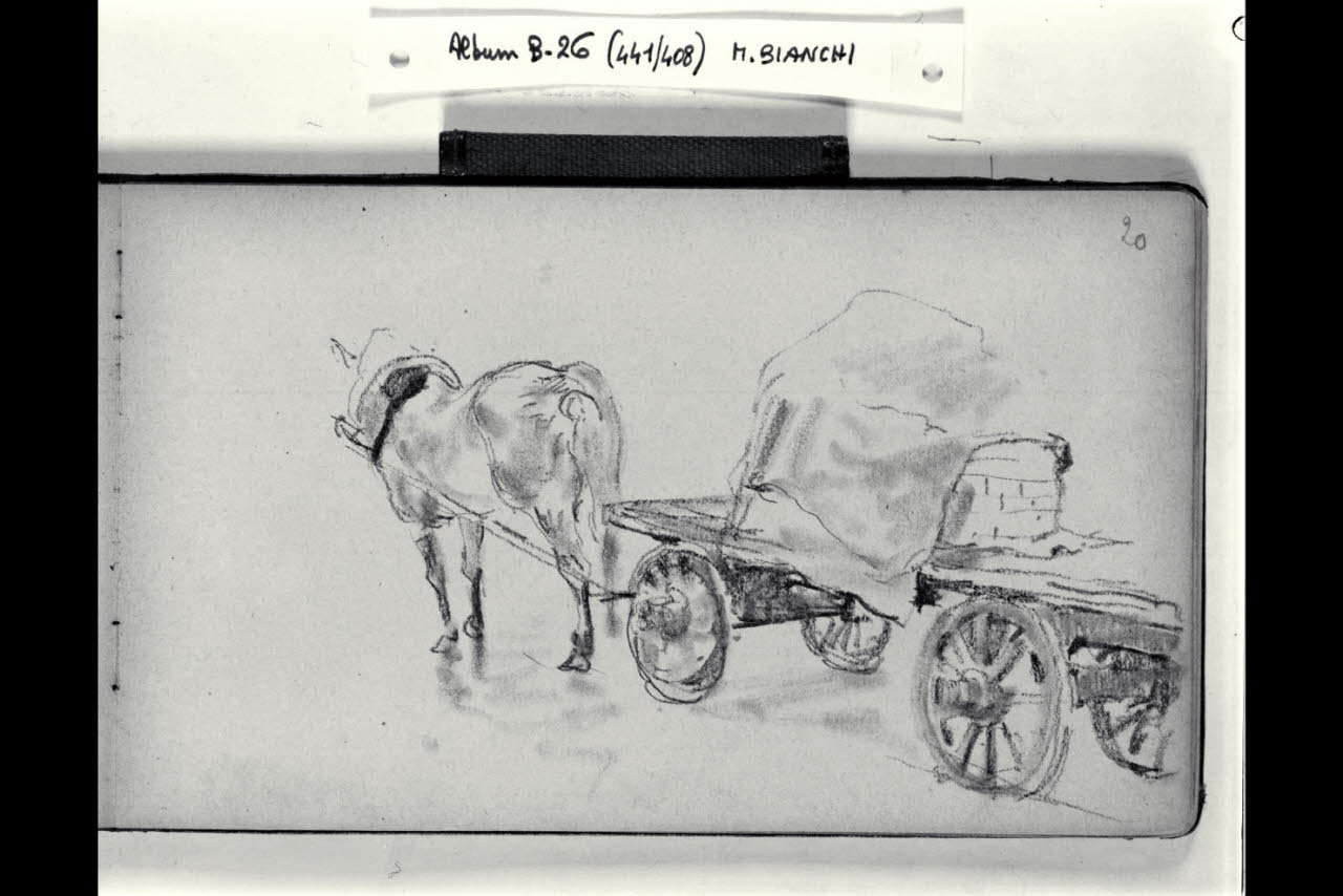 Carro trainato da un cavallo (disegno) di Bianchi, Mosè; Bianchi, Mosè (seconda metà sec. XIX)