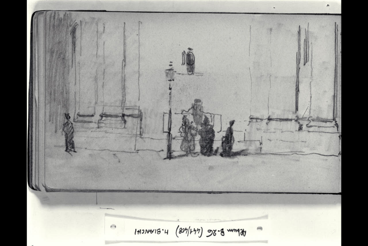 Piazza con macchiette (disegno) di Bianchi, Mosè; Bianchi, Mosè (seconda metà sec. XIX)